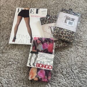 4 Pairs of Hosiery: 3 Patterned Tights & 1 Sheer Control Top with Back Seam